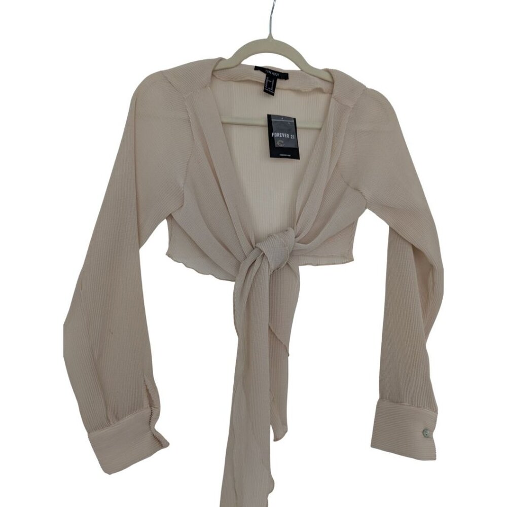 Forever 21 Sheer Tie-Front Cropped Blouse | Women’s Small